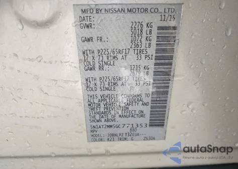 2016 Nissan Rogue S из США, поврежденный, VIN 5N1AT2MM5GC771353